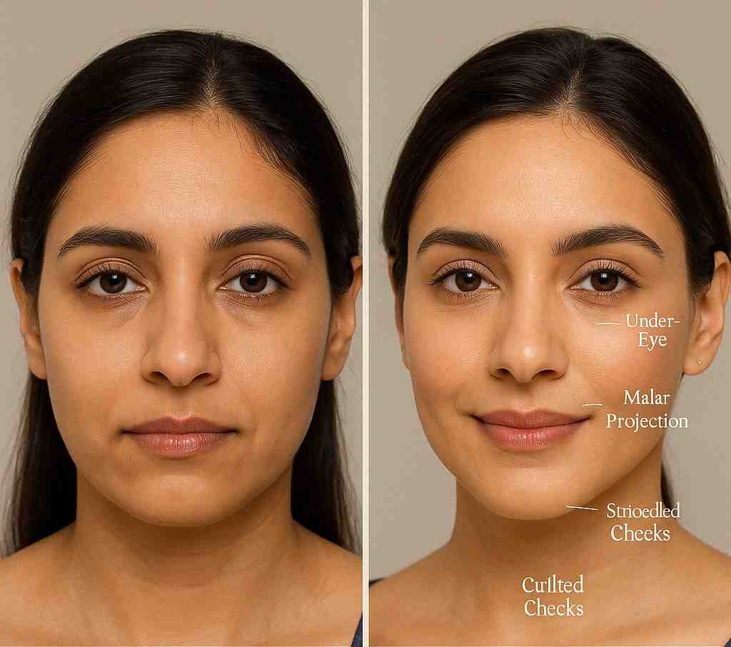 Ridicare pomeți cu acid hialuronic înainte și după